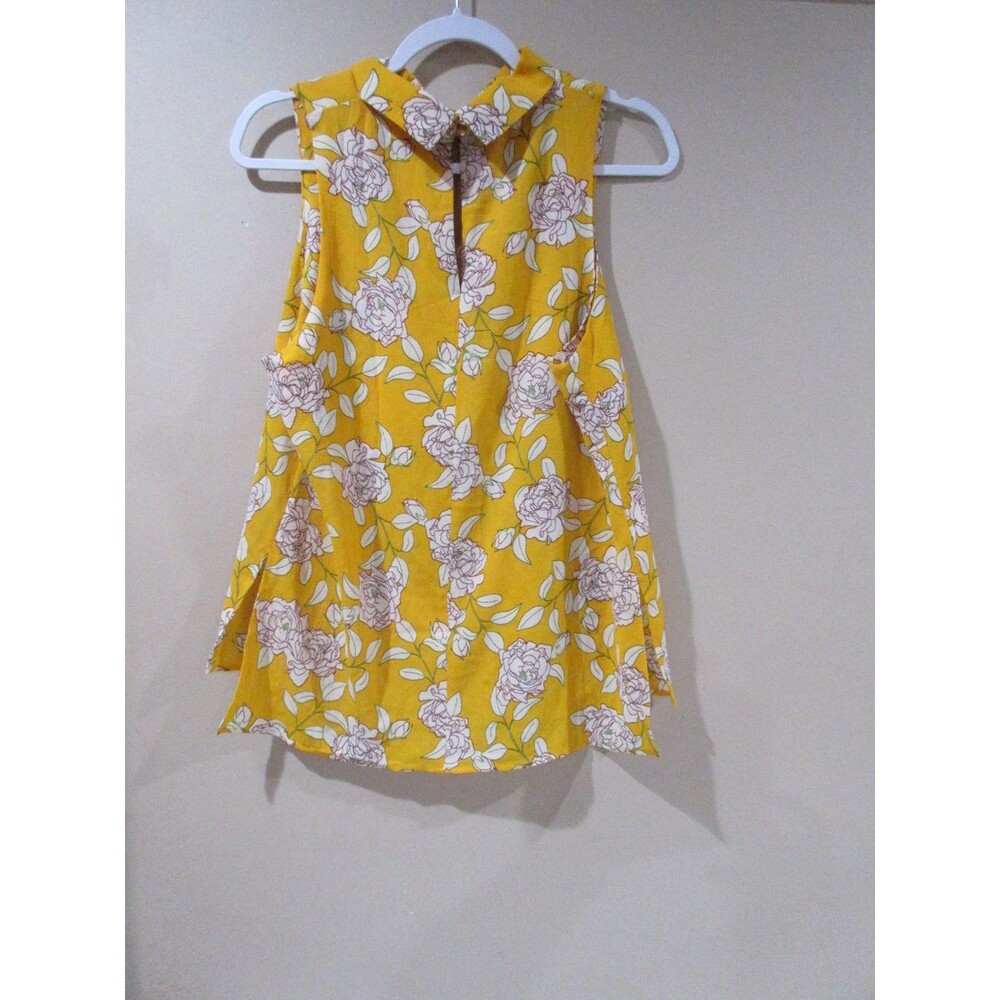 NWT DNA Couture Blouse Women Lg Yellow Floral Sleeveless - Picture 2 of 5
